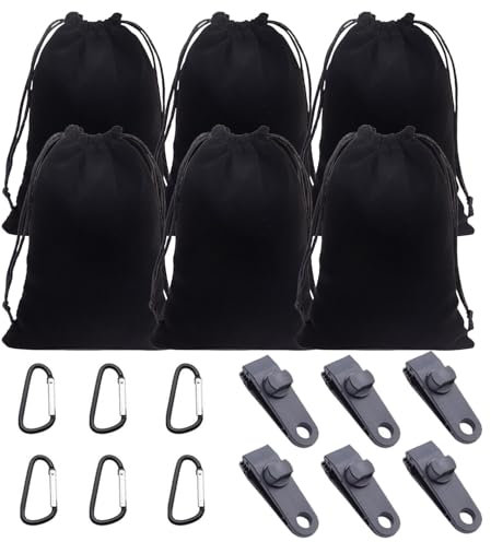 Srvauyea 6 Stück Tragbare Gewichtstasche für Pavillon-Vorhänge im Freien, 6 Gewichtstaschen, 6 Karabiner, 6 Clips, Sandsack Beschwerung, Geeignet zum Befestigen von Außenvorhängen, Zelten, Tischdecken