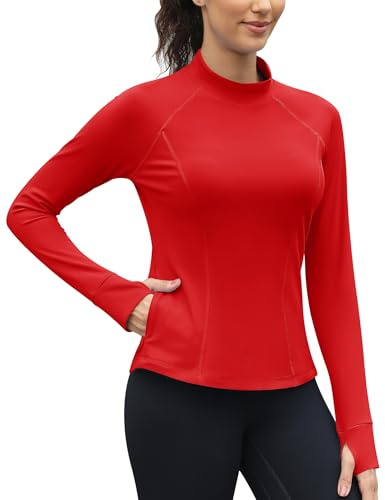 IECCP Women's Thermal Fleece Tops Long Sleeve Workout Shirts Running Athletic Base Layer with Thumb Holes Zipper Pocket