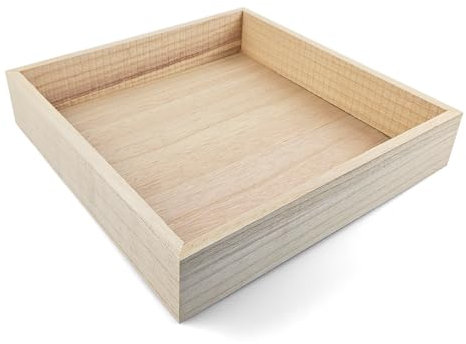 Netuno 1x Quadratisches Holztablett 25x25x5 cm Naturholz Aufbewahrungsbox Organizer Holzschale Dekotablett