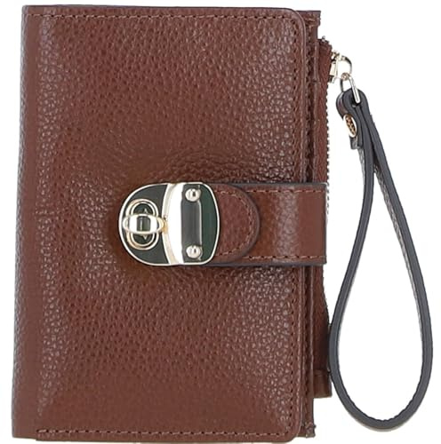 Ashwood Small Ladies Leather Purse - RFID Protected - Genuine Leather Compact Wallet for Women - Secure Twist Lock - Zip Pocket, Card Slots & Photo ID Window - Gift Boxed: 32047 (2 Tone Tan)