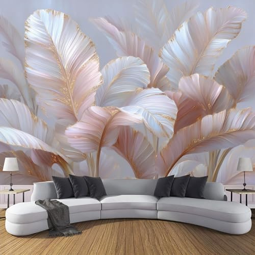 Foglia Di Banano Oro Rosa Carta Da Parati Panoramica 350x256cm, Semplicità Moderna Parati Seta, Rosa Grandi Murali per Soggiorno Camera Da Letto Studio