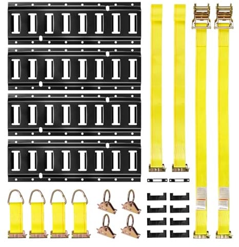 VEVOR Kit Binario di Linea E-Track di Fissaggio, Sistema Binario di Ancoraggio del Carico, Set di Binari E-Track da 4 Pezzi da 406,4 mm, Adatto per Garage, Furgoni e Motociclette e Rimorchi