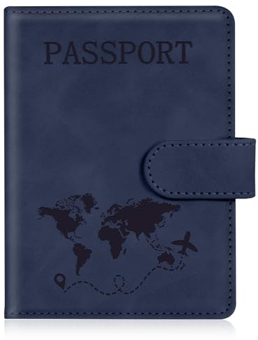 AOOTE Passport Holder Cover Wallet Case, PU Leather RFID Blocking Passport Cover Case with Card Slots, Passport Holder for Passports Ticket Boarding Passes Credit Cards Business Cards, Dark Blue