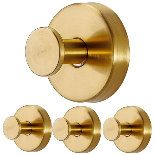 YONGFENG Suction Hooks for Bathroom, Heavy Duty, Brushed Gold, 4 Pack | Suction Cup Hooks for Shower, Kitchen, Rustproof Stainless Steel, Loofah, Towel Holder for Mirror, Tile, Glass