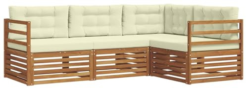vidaXL Outdoor-Sofagarnitur mit Kissen 4 pcs Natur und Creme, Moderne Garten-Sofa-Ecke, haltbare Lounge-Möbel für draußen, gemütliche Terrasse-Sitzgelegenheiten