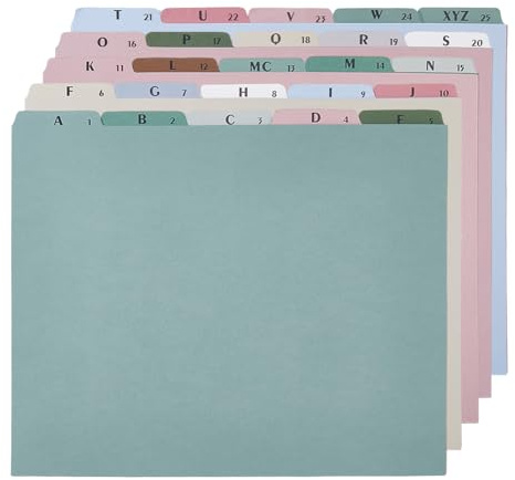 FINGERINSPIRE 25PCS Alphabet File Dividers 299x25mm A-Z File Cabinet Paper Dividers Colorful Divider Tab File Guides for Office Document Organization and Filing System Management