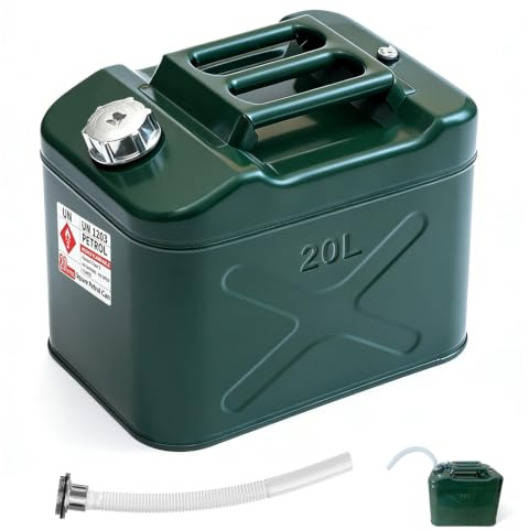 STEELHOLDIX 20L Metal Jerry Can, UN Approved Petrol Fuel Can with Flexible Spout & Pressure Relief Valve, Leak-Proof for Car, Van & Camping