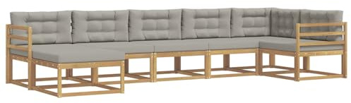 vidaXL Outdoor-Sofagarnitur mit Kissen 7 pcs Weiß und Hellgrau, Moderner Garten-Sofa, Flexible Sitzgelegenheit, wetterfestes Set für Entspannung im Hinterhof