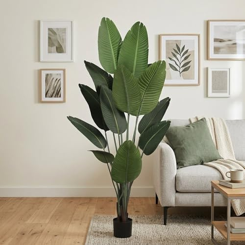 Well Home Planta Artificial Decorativa Grande Realista para Interiores: Palmera Platanera Artificial de 180cm