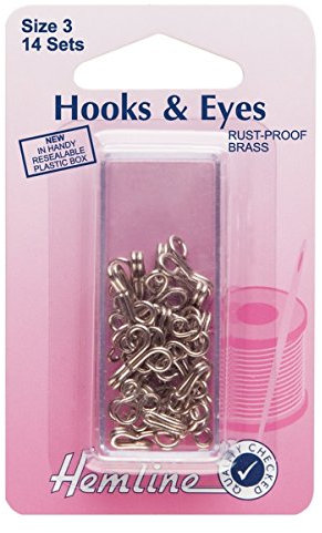 Hemline Hooks and Eyes - Nickel Silver, Size 3, 14 sets