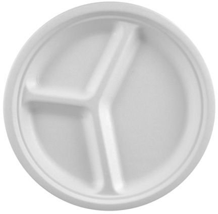 PAPSTAR 500 Teller, Zuckerrohr Pure 3-geteilt Ø 26cm 2cm Weiss 81328