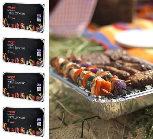 Holland Plastics Original Brand 4 X Family Size Instant Disposable Charcoal BBQ - Each Pack Cooks for Ten! Perfect for Picnics, Festivals, Parties and More! Instant Lighting, Long Cooking Time