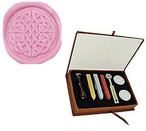 MDLG Siegelwachs-Stempel mit keltischem Knoten, Siegelwachs-Stäbchen, Schmelzlöffel, Kerze, Schachtel, Dekoration, Einladung, Weihnachten, Paket, Siegelwachs-Stempel-Set