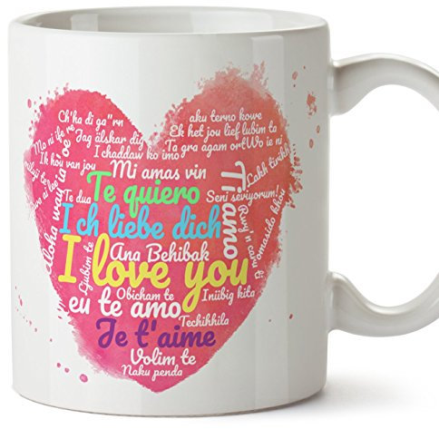 Taza de café regalo para la pareja de enamorados - regalo original de novios y novias perfecto para San Valentín - Te quiero I love you Ich liebe dich... - 350 ml - cerámica - desayuno