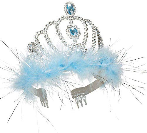 Boland 44085 - Tiara Eisprinzessin, Einheitsgröße, Silber-Blau, Krone m. Federn, Schmucksteine, Diadem, Kopfschmuck, Kostüm, Verkleidung, Accessoire, Mottoparty, Karneval, Anna & Elsa