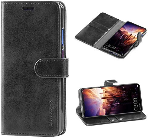 Mulbess Hülle für Huawei P30 Pro Handyhülle, Flipcase mit Stand Funktion, TPU Stoßfeste, Etui Karten Schutzhülle, Vintage Schwarz
