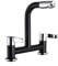 Ghopy Dual Lever Kitchen taps Mixers 2 Hole Deck Mounted Cold and Hot Mixer Tap Modern 360° Swivel Spout Brass Basin Black Faucet with UK Standard Fittings (Black)