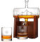 Whiskey-Dekanter mit 2 gravierte Whiskygläser 320ml, Whiskey-Karaffe 1000ml bleifreie Dekanter, hochwertige Geschenkidee mit Holzständer und Edelstahlhahn, für Brandy Wein Cognac Rum Gin Scotch