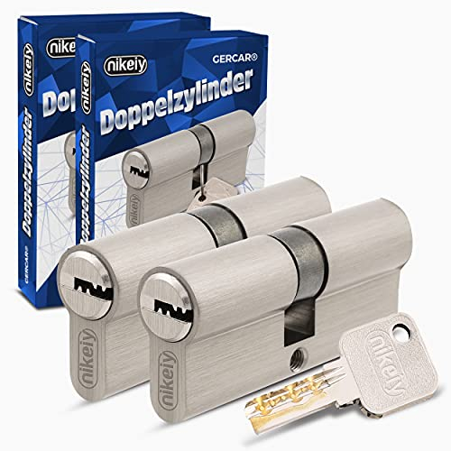 GERCAR Pro 2x Schließzylinder 45/45 gleichschließend Set 2 Profilzylinder inkl. 10 Schlüssel - 90 mm Türschloss Zylinderschloss 2er Zylinder - Länge: 90mm, A:45 B:45 - Messing matt massiv