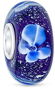 Bling Jewelry Cristal De Murano .925 Plata De Ley Floral Azul Marino Blanco Flor Espaciador Abalorio Encaje Pulsera Europea Para Mujer Adolescente