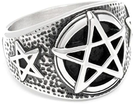 Schmuck-Checker Pentagramm-Ring Hexenstern Schutzamulett Herren Damen Ring 316L Edelstahl silber Hexer-Ring Geschenk