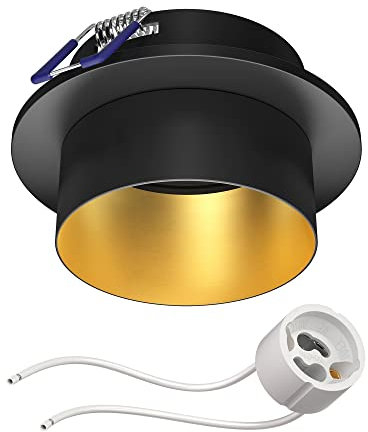 ledscom.de Deckeneinbaurahmen KRON, rund, schwarz/gold matt (GU10/MR16/GU5,3/50mm) inkl. GU10 Fassung