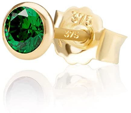 NKlaus Simple 5,0mm 375 Or jaune 9 carats Clou d'oreille Cristal Zirconium Emeraude Butterfly Fermoir Femme Fille 13062