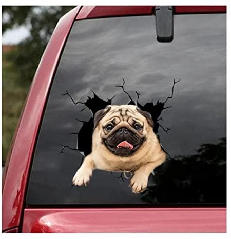 OGJFLT Auto Sticker Autoaufkleber Lustig Dog 2Pcs 20Cm Mops Crack Autoaufkleber Hundeliebhaber, Tolles Geschenk Für Hundeliebhaber
