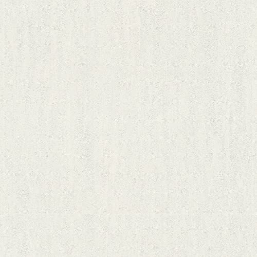Papier peint uni blanc cassé effet crépi | Tapisserie blanche unie idéale chambre adulte | Papier peint intissé cuisine, bureau & couloir