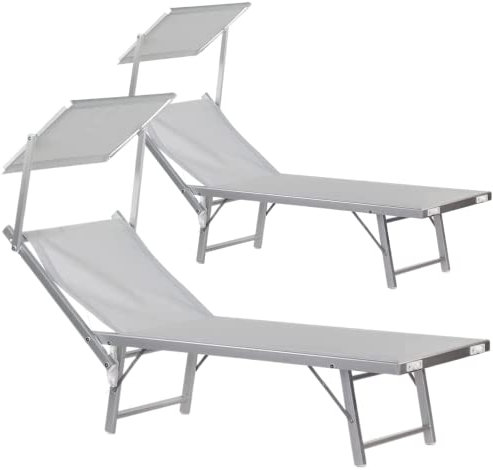 Estosa - Lettino prendisole con struttura in alluminio colorata e textilene, robusto e leggero, adatto per stabilimenti balneari, piscine, giardini, terrazze (Bianco/alluminio standard PACCO DOPPIO)