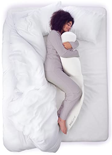 Snuz Curve Schwangerschaftskissen, einzigartige Form und Krümmung Kissen zum Schlafen, Schwangerschaftsunterstützung Schlafkissen, Nickerchen & Entspannen in Komfort, mit waschbarem Bezug - Weiß,