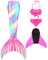 Pyjacos meerjungfrauenflosse mädchen Badeanzug - Meerjungfrau Flosse Bademode mit Bikini Set und Monoflosse Mermaid Tail, 4 Stück Set，blackseJK26-130