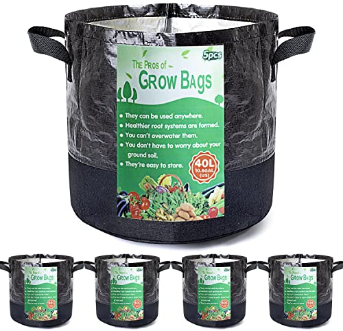 Growerz® WetLockz 5 pack 40 Litre 32 x Ø40cm Heavy-Duty Fabric Grow Bags – 5 Pack | Selective Moisture Retention Layer | Breathable, Reusable Non-Woven Material | Reinforced Handles for Easy Lifting |