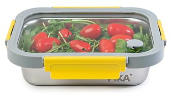 PIKA - Boite alimentaire 820ml en inox et couvercle en verre trempé – Hermétique et légère – Compatible micro-ondes, four, congélateur – MetalShock