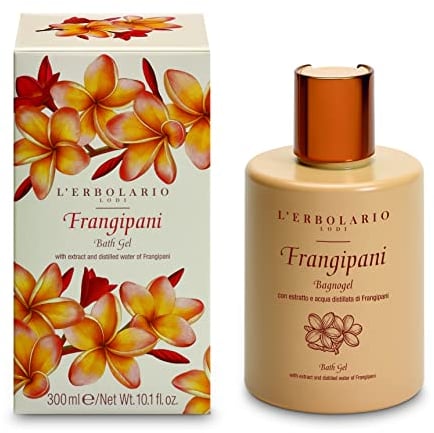 L'Erbolario Bagnogel Frangipani - Detergente ad Azione Tonificante per una Pulizia Delicata - Estratto di Frangipani - per un Momento di Puro Relax - Made in Italy - 1 Confezione da 300 ml
