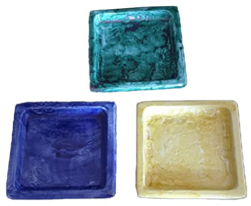 Ceramiche Angela Rinaldi -Sottovaso quadrato piatto in Ceramica di Vietri dipinto a mano Maioliche Fioriera Terracotta Cachepot (Lato cm 31x31 altezza cm 3,5, blu)