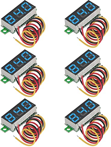GTIWUNG 6 Stück Mini Digital Voltmeter, DC 0,28 Zoll Drei-Draht Spannungsprüfer, DC 0-100 V Mini Digital Voltmeter Messgerät Tester Led-anzeige Verpolungsschutz und Genaue Druckmessung, Blau