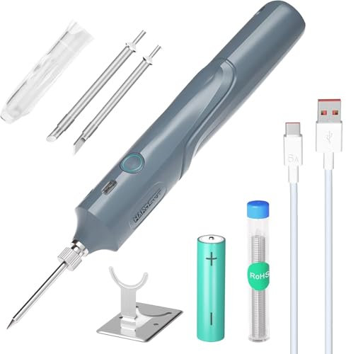 HANDSKIT Soldador de Estaño Profesional Portátil con Batería Recargable de 2600mAh, Estaño para Soldar y Mini Soporte, Soldador Rápido con Luz LED, Ideal para Reparaciones de Electrónica y Joyería