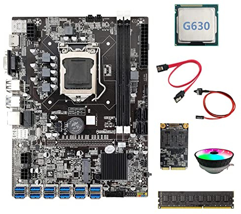 XIDIT B75 BTC Mining Motherboard 12 USB+G630 CPU+RGB Fan+DDR3 8GB 1600Mhz RAM+128G SSD+Switch Cable+SATA Cable Motherboard