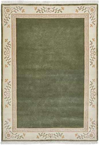 -LUXOR- living Teppich Gala handgeknüpfter Premium Teppich aus 100% Wolle - hochwertiger nachhaltiger Knüpfteppich 60 x 90 cm grün