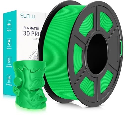 SUNLU 3D Printer Filament Matte PLA Filament, Neatly Wound Matte PLA Filament 1.75mm ± 0.02mm, Fit Most FDM 3D Printers, Good Vacuum Packaging 3D Printing Filament, 1kg Spool (2.2lbs), Matte Green