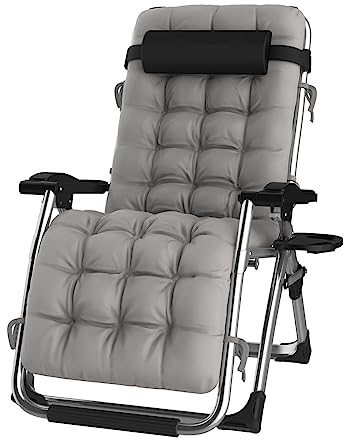 NJUN Liegestuhl Klappbar, Sonnenliege, Relaxsessel Mit Liegefunktion Garten, Relaxliege FüR Mittagspause, Sonnenstuhl Mit Verstellbarem Kopfpolster & RüCkenlehne, für Patio-Garten-Strand, (Silber)