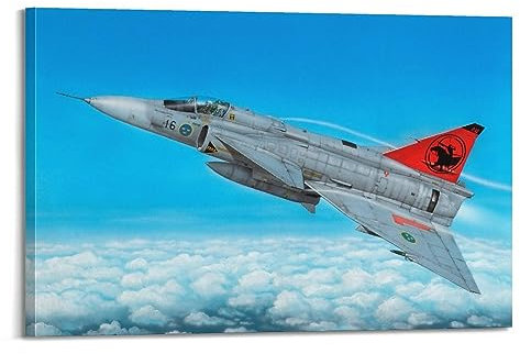 LADV Vintage Militärflugzeug Poster Saab JA-37 Viggen Fighter Aircraft Dekorative Malerei Leinwand Wandkunst Bild 60 x 90 cm