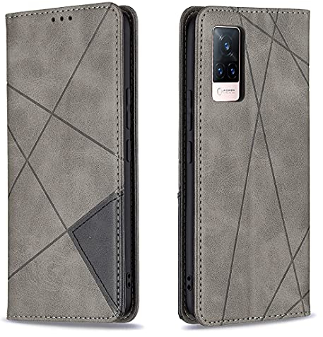 Posanter Coque pour Vivo V21 5G/4G, Housse Portefeuille en Cuir Etui de Protection avec Slim TPU Bumper Antichoc Magnétique Flip Case, Porte Cartes avec Fonction Support Cover PU Pochette (Gris)