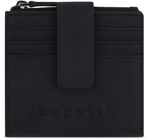 bugatti Luca kleines Portemonnaie mit RFID-Schutz, Mini-Geldbörse aus Leder in schwarz