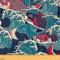 Homemissing Tissu au mètre Japonais Exotique Vague Bleu Rouge, 184x150cm, Polyester, Imprimé 3D, Koi Poisson, Tissu Décoratif pour Intérieur et Extérieur