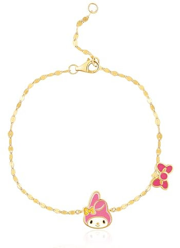 Hello Kitty Sanrio Womens My Melody Bracelet 6.5+1 Official License, 14kt Gold Flash-Plated Sterling Silver Bracelet