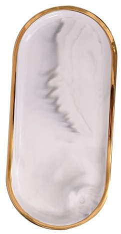 Didiseaon 1pièce Grand Plateau De Rangement Céramique Imitation Marbre Pour Bijoux Étagère Ovales Dorée Pour Colliers Boucles Oreilles Et Accessoires Grand Format