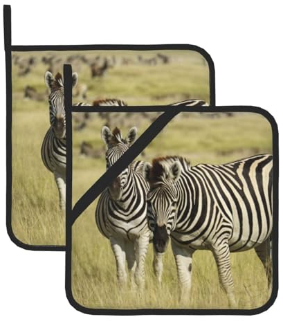 Topflappen, Motiv: Zebras im Gras der Savanne, waschbar, hitzebeständig, Topflappen, heiße Pads oder Küche, Kochen, Backen, Mikrowelle, BBQ
