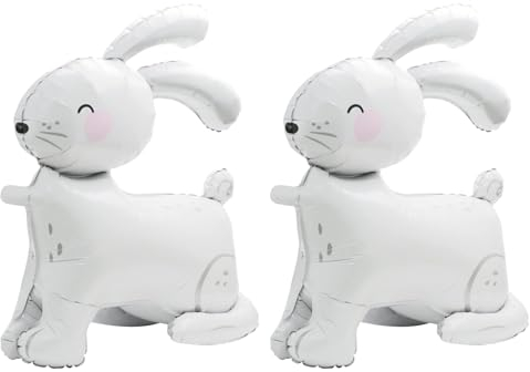 VIKY® 2 Bunny Walking Animal Balloon Ostern Deko Hase Luftballons Geburtstag Deko,Ostern Kindergeburtstag Deko Folienballons,Tiere Helium Ballons für Hasen Thema Geburtstag Party Deko